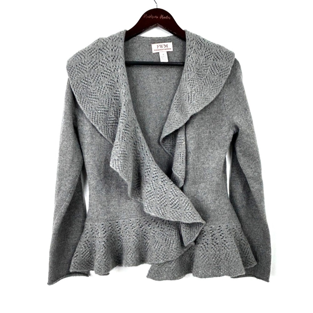 FWM Fennwright Manson Gray Wool Sweater Cardigan Peplum Wrap Womens Sz M 1101R4